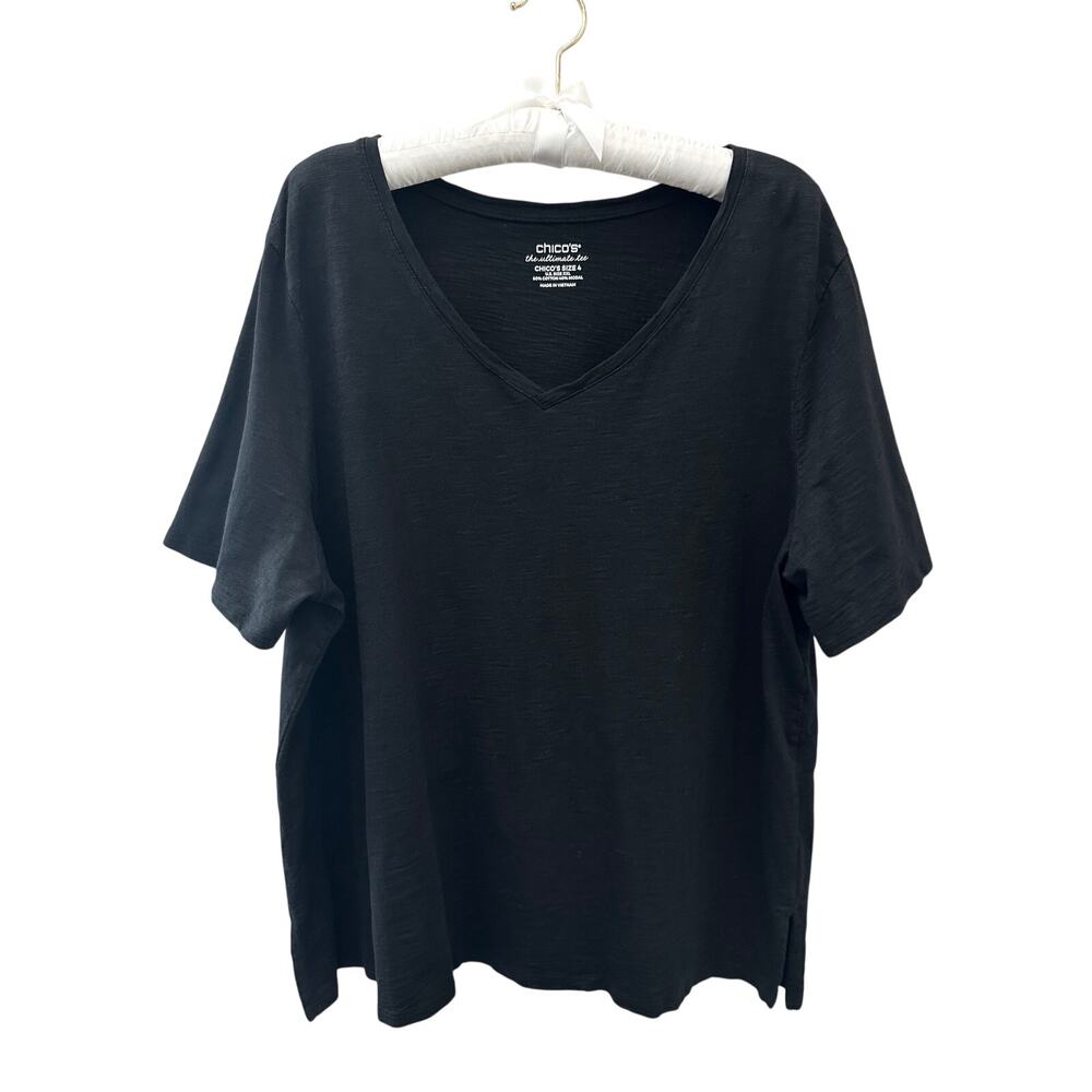 CHICO’S Ultimate Tee Black Modal V Neck Top Relaxed Soft Basic | Size 4 XXL